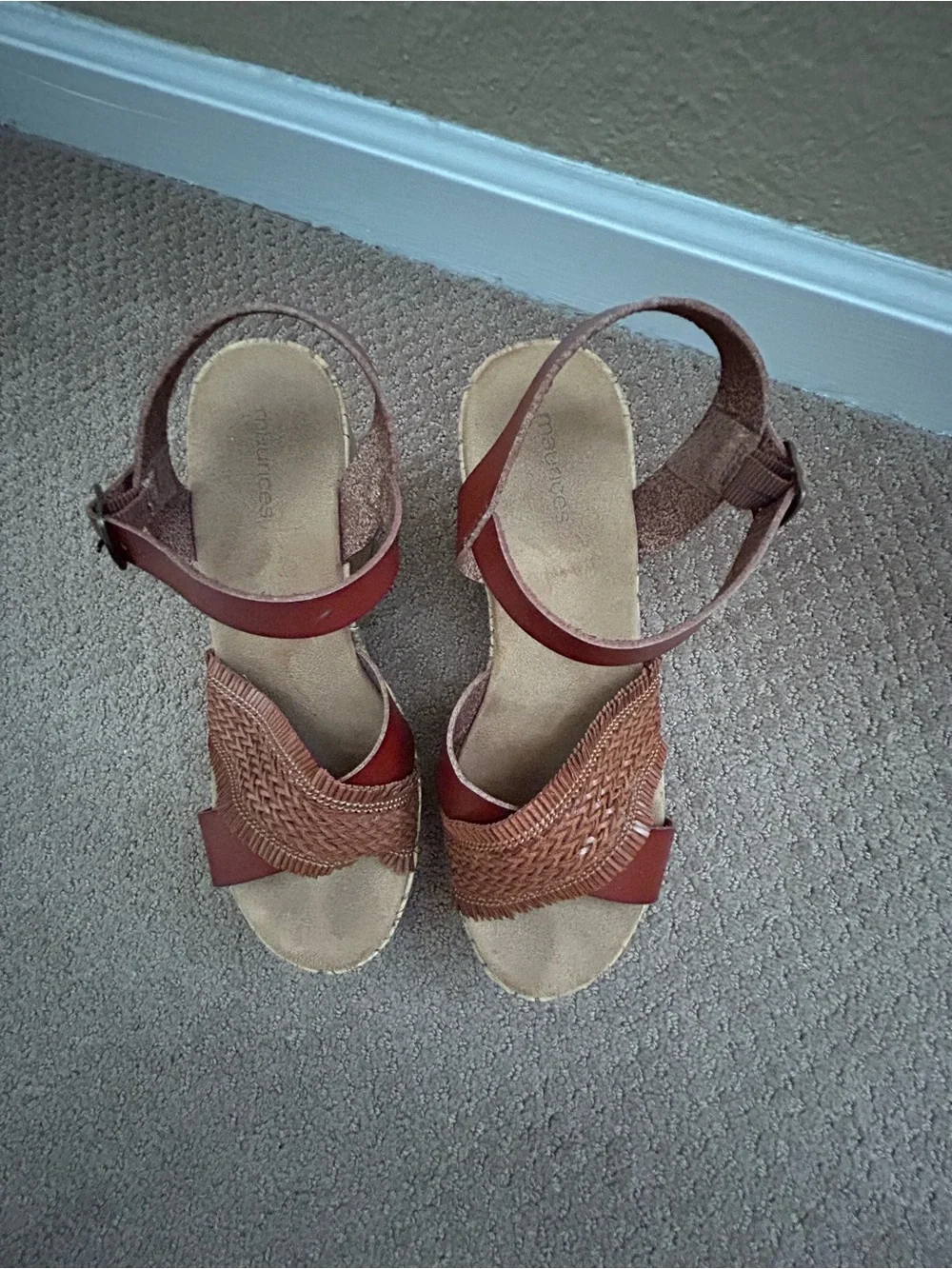 Maurices Tan/Brown Woven Leather Wedge Sandals
